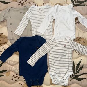 GAP Long-Sleeve Baby Bodysuit Set in Navy, White & Taupe